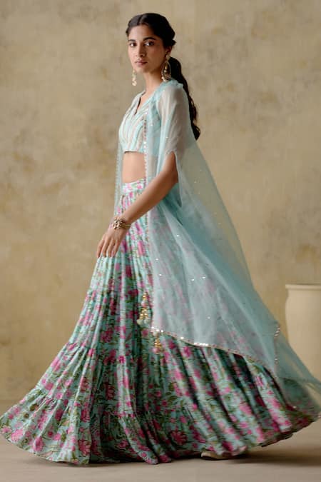 Beautiful Lehenga-Choli with superb embellishments and with frills dupatta.  | Pale pink skirt, Lehenga, Blouse designs