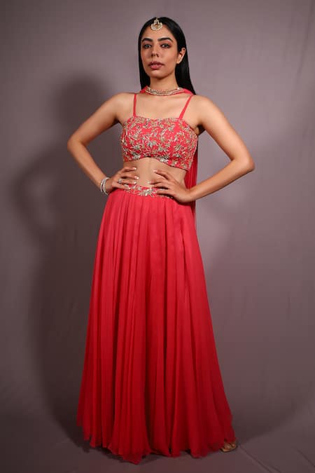 HOUSE OF TA-YA Gota And Cutdana Embroidered Lehenga Set 