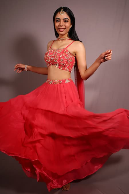 House Of TA-YA_Pink Georgette Gota Patti, Cut Work, Embroidery And Cutdana Lehenga Set _at_Aza_Fashions