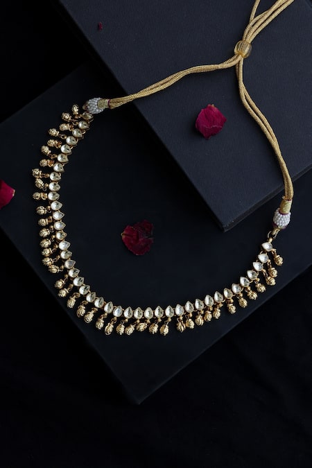 Buy_Do Taara_Gold Plated Kundan And Gungroo Necklace _Online_at_Aza_Fashions