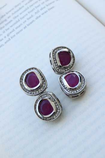 Shop Do Taara Silver Plated Diamonds, Stones Victorian Earrings at Aza Fashions Shop_Do Taara_Silver Plated Diamonds, Stones Victorian Earrings _at_Aza_Fashions