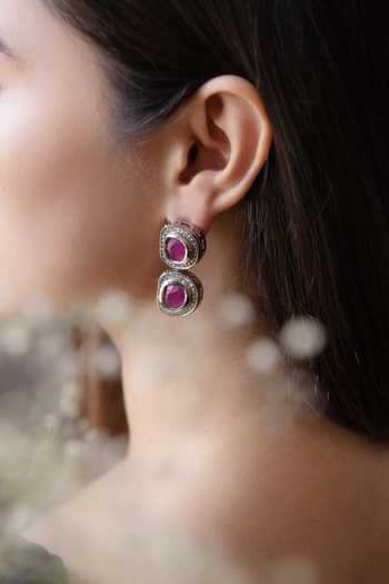 Do Taara Silver Plated Diamonds, Stones Victorian Earrings Online at Aza Fashions Do Taara_Silver Plated Diamonds, Stones Victorian Earrings _Online_at_Aza_Fashions
