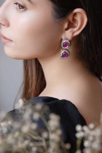 Buy Do Taara Silver Plated Diamonds, Stones Victorian Earrings Online at Aza Fashions Buy_Do Taara_Silver Plated Diamonds, Stones Victorian Earrings _Online_at_Aza_Fashions