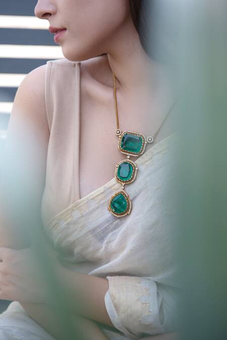 Do Taara_Green Embellished Doublet Stone Necklace_Online_at_Aza_Fashions