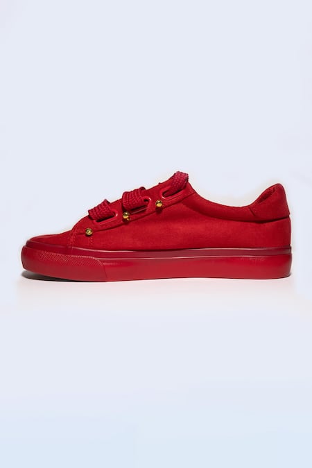 Buy_The Saree Sneakers_Red Thread And Ghungroo Embroidered Sneakers _Online_at_Aza_Fashions
