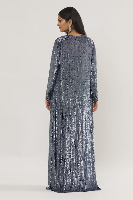 COUTURE BY NIHARIKA Blue Organza, Viscose, Satin Beads, Sequins Embellished Jacket Skirt Set Online at Aza Fashions COUTURE BY NIHARIKA_Blue Organza, Viscose, Satin Beads, Sequins Embellished Jacket Skirt Set _Online_at_Aza_Fashions