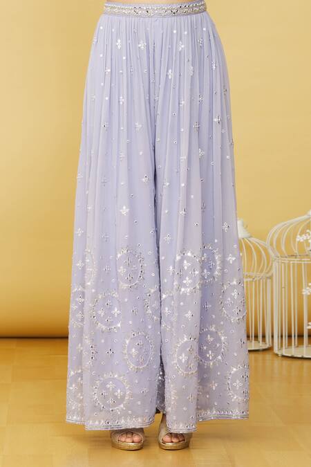 Adara Khan_Purple Georgette Mirror, Zardosi Crop Top Scalloped, Embroidered Palazzo Set_at_Aza_Fashions