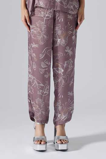 Buy Klad Pink Satin Printed Floral One Shoulder Top And Pant Set Online at Aza Fashions Buy_Klad_Pink Satin Printed Floral One Shoulder Top And Pant Set_Online_at_Aza_Fashions