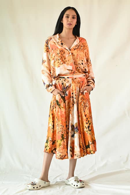 TIL Arbor Digital Printed Shirt & Draped Skirt Set 