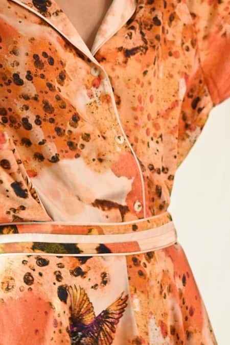Til Orange Cotton Satin Embroidery Arbor Digital Printed Shirt And Draped Skirt Set Online at Aza Fashions Til_Orange Cotton Satin Embroidery Arbor Digital Printed Shirt And Draped Skirt Set _Online_at_Aza_Fashions
