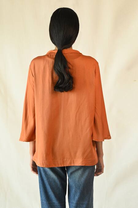 Shop_Til_Orange Cotton Satin Shawl Neck Mocca Draped Collar Overlay _at_Aza_Fashions