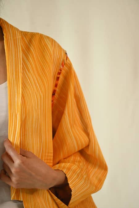 Shop_Til_Multi Color Cotton Satin Collared Moth Floral Print Reversible Overlay _Online_at_Aza_Fashions