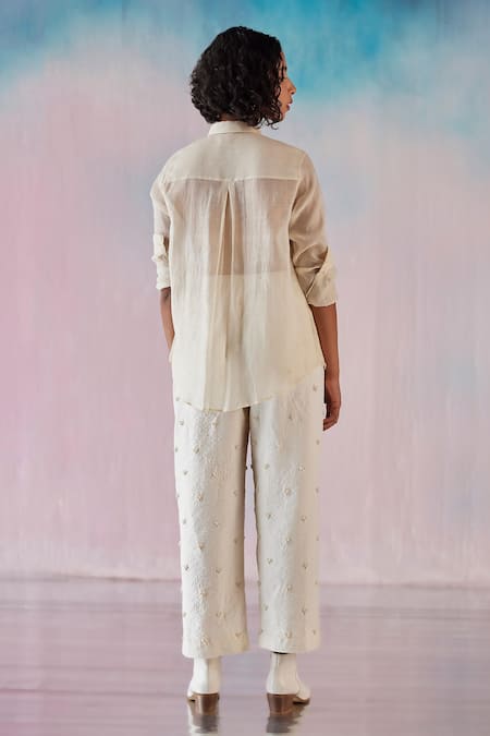 Ilk Chanderi Moss Embroidered Shirt 