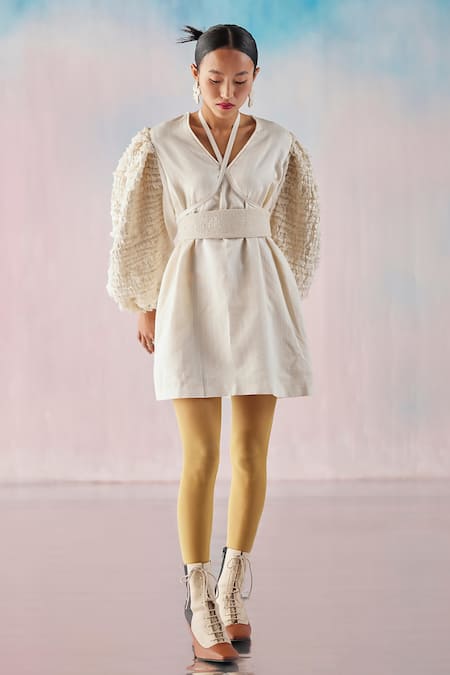 Ilk Pleated Texture Blouson Sleeve Dress 