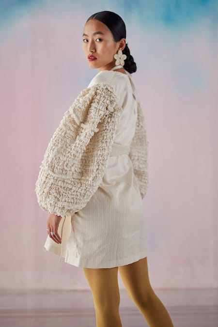 Ilk Pleated Texture Blouson Sleeve Dress 