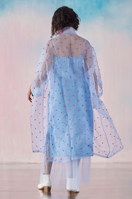 Ilk Pom Pom Embroidered Trench Coat With Inner Dress 