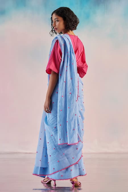 Ilk Pom Pom Embroidered Saree With Blouse 