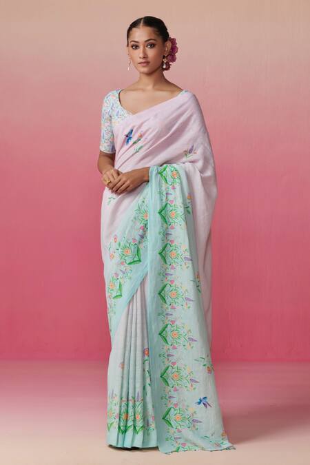 Embroidered Pure Linen Saree