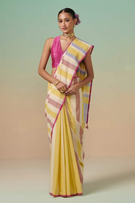 Dressfolk Mango Relish Cotton Stripe Woven Saree 