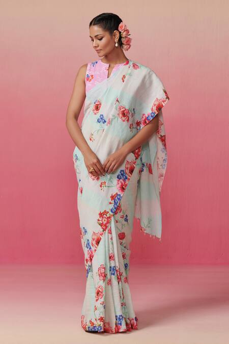 Pink Pure Linen Jute Beautiful Border & Digital Print Saree With Unstitched  Running Blouse For Women | Saree, Cotton saree, Printed sarees