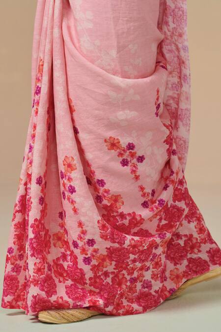 Buy Dressfolk Pink Linen Beads Floral Handwoven Saree With Running Blouse Online at Aza Fashions Buy_Dressfolk_Pink Linen Beads Floral Handwoven Saree With Running Blouse _Online_at_Aza_Fashions