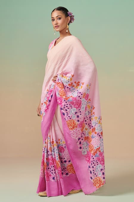 Dressfolk Multi Color Linen Multicolor Floral Digital Print Saree With Running Blouse Online at Aza Fashions Dressfolk_Multi Color Linen Multicolor Floral Digital Print Saree With Running Blouse _Online_at_Aza_Fashions