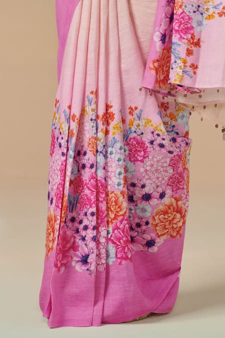 Buy Dressfolk Multi Color Linen Multicolor Floral Digital Print Saree With Running Blouse Online at Aza Fashions Buy_Dressfolk_Multi Color Linen Multicolor Floral Digital Print Saree With Running Blouse _Online_at_Aza_Fashions