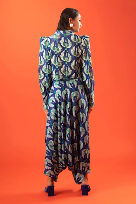 Pds By Sneha Hand Embroidered Shirt With Drop Crotch Pant 