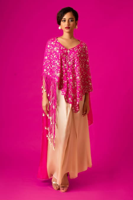 Pds By Sneha Pink Silk Hand Embroidery Pearls V Neck Top With Skirt Online at Aza Fashions Pds By Sneha_Pink Silk Hand Embroidery Pearls V Neck Top With Skirt _Online_at_Aza_Fashions