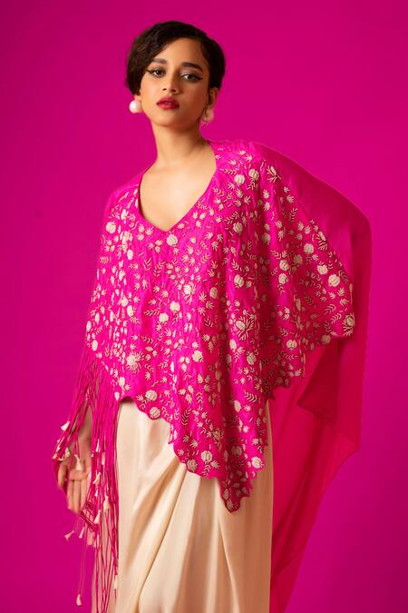 Shop Pds By Sneha Pink Silk Hand Embroidery Pearls V Neck Top With Skirt Online at Aza Fashions Shop_Pds By Sneha_Pink Silk Hand Embroidery Pearls V Neck Top With Skirt _Online_at_Aza_Fashions