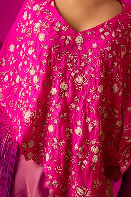 Pds By Sneha Pink Silk Hand Embroidery Pearls V Neck Top With Skirt at Aza Fashions Pds By Sneha_Pink Silk Hand Embroidery Pearls V Neck Top With Skirt _at_Aza_Fashions