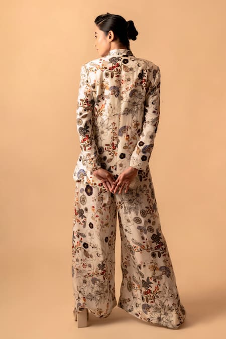 Pds By Sneha Asymmetric Floral Print Jacket With Pant 