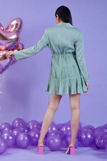 Shop Kokokos Green Banana Crepe Notched Collar Blazer Tiered Dress at Aza Fashions Shop_Kokokos_Green Banana Crepe Notched Collar Blazer Tiered Dress_at_Aza_Fashions