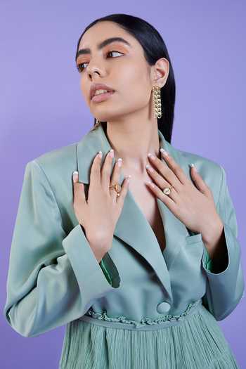Shop Kokokos Green Banana Crepe Notched Collar Blazer Tiered Dress Online at Aza Fashions Shop_Kokokos_Green Banana Crepe Notched Collar Blazer Tiered Dress_Online_at_Aza_Fashions