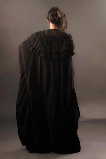 Pds By Sneha Ruffle Detail Long Cape & Flared Pant Set 