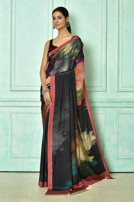 Buy Sangath Dyed, Embroidered Daily Wear Georgette Black, Multicolor Sarees  Online @ Best Price In India | Flipkart.com