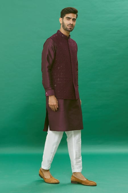 Maroon & White Silk Men''s Kurta Pajama With Nehru Jacket at Rs 1500/set in  Bhopal