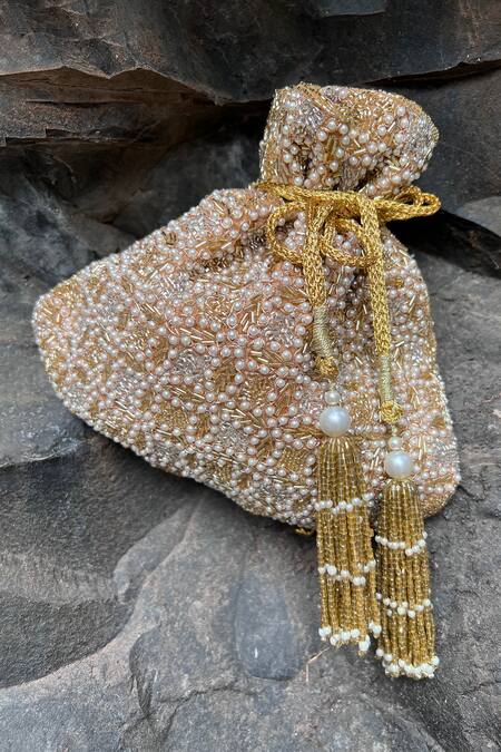 Nayaab By Sonia Gold Zari, Embroidery Pearl Dew Zardozi Potli Online at Aza Fashions Nayaab By Sonia_Gold Zari, Embroidery Pearl Dew Zardozi Potli _Online_at_Aza_Fashions