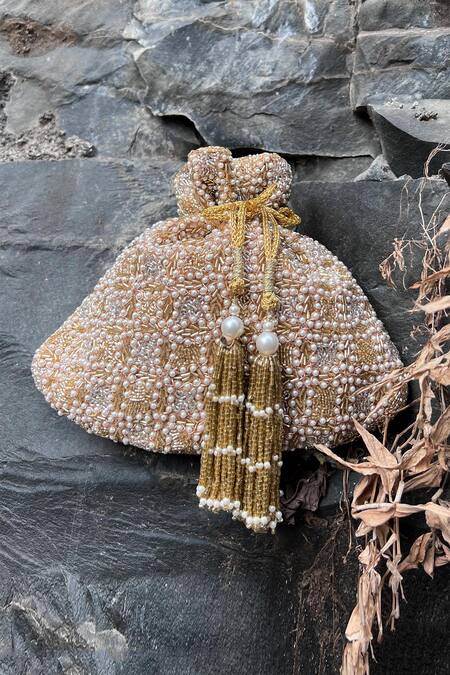 Buy Nayaab By Sonia Gold Zari, Embroidery Pearl Dew Zardozi Potli Online at Aza Fashions Buy_Nayaab By Sonia_Gold Zari, Embroidery Pearl Dew Zardozi Potli _Online_at_Aza_Fashions