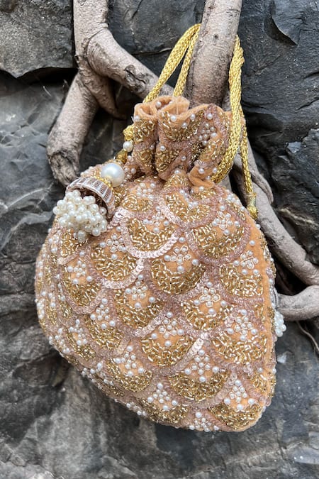 Nayaab By Sonia Gold Embroidery, Sequins Viera Silk Embellished Potli Online at Aza Fashions Nayaab By Sonia_Gold Embroidery, Sequins Viera Silk Embellished Potli _Online_at_Aza_Fashions