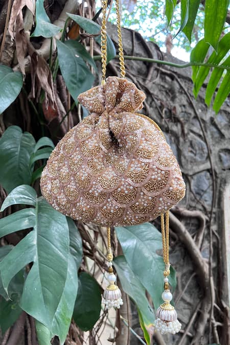 Shop Nayaab By Sonia Gold Embroidery, Sequins Viera Silk Embellished Potli Online at Aza Fashions Shop_Nayaab By Sonia_Gold Embroidery, Sequins Viera Silk Embellished Potli _Online_at_Aza_Fashions