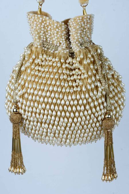 Nayaab By Sonia Gold Pearls, Tassels Taselled Drop Potli Online at Aza Fashions Nayaab By Sonia_Gold Pearls, Tassels Taselled Drop Potli _Online_at_Aza_Fashions