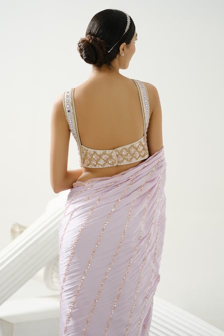 Tamaraa By Tahani_Purple Satin Silk Embroidery Sequin Round Caprice Saree With Blouse _Online_at_Aza_Fashions