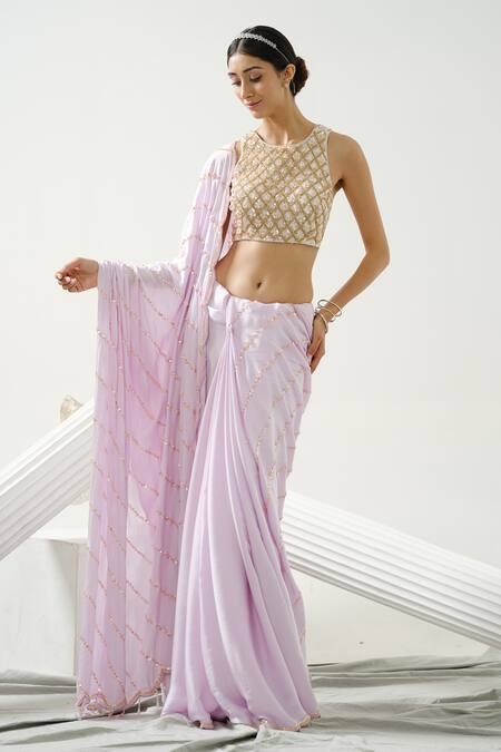 Buy_Tamaraa By Tahani_Purple Satin Silk Embroidery Sequin Round Caprice Saree With Blouse _Online_at_Aza_Fashions