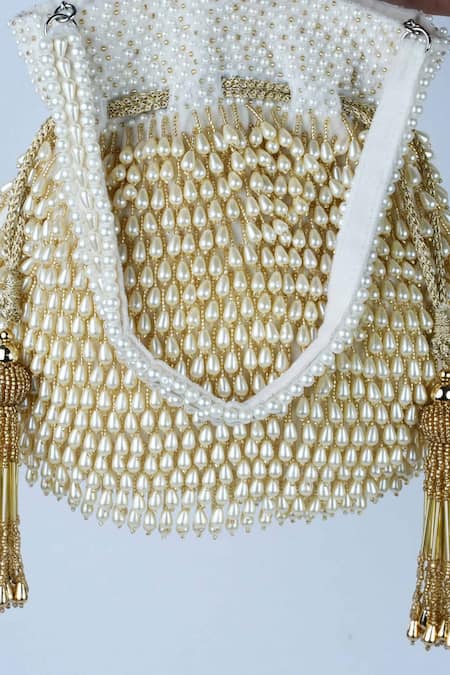 Shop Nayaab By Sonia Off White Pearls, Tassels Treasure Taselled Potli Online at Aza Fashions Shop_Nayaab By Sonia_Off White Pearls, Tassels Treasure Taselled Potli _Online_at_Aza_Fashions