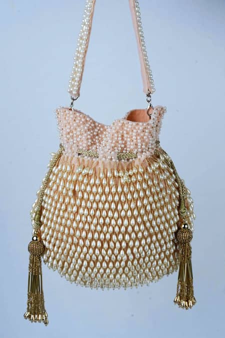Shop Nayaab By Sonia Pink Pearls, Tassels Drop Taselled Potli at Aza Fashions Shop_Nayaab By Sonia_Pink Pearls, Tassels Drop Taselled Potli _at_Aza_Fashions