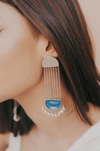 Silver and Blue Brass Metal Danglers main image 0