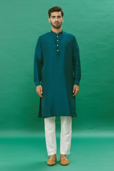 Rng Safawala_Blue Silk Sequins Teal Embroidered Bundi Set _Online_at_Aza_Fashions