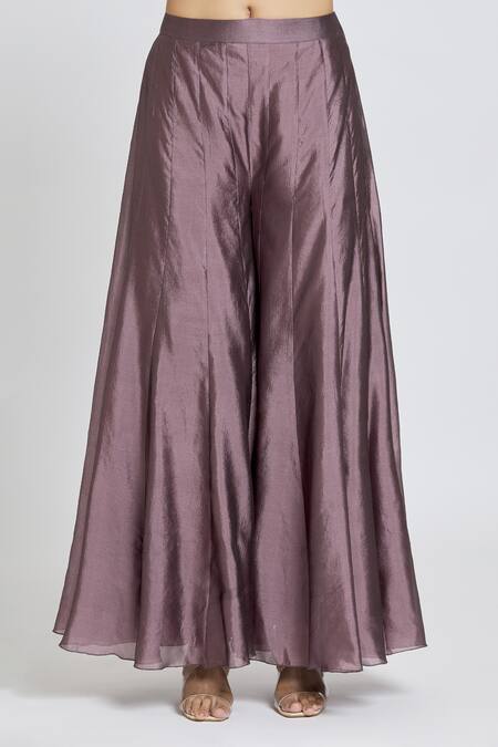 Shop_Samyukta Singhania_Purple Tissue, Organza Embroidery Round Neck Thread Kurta Sharara Set_Online_at_Aza_Fashions