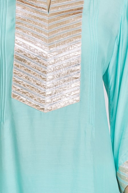 Buy_Samyukta Singhania_Blue Cotton, Silk Gota Patti Round Neck Work Kurta And Pant Set _Online_at_Aza_Fashions